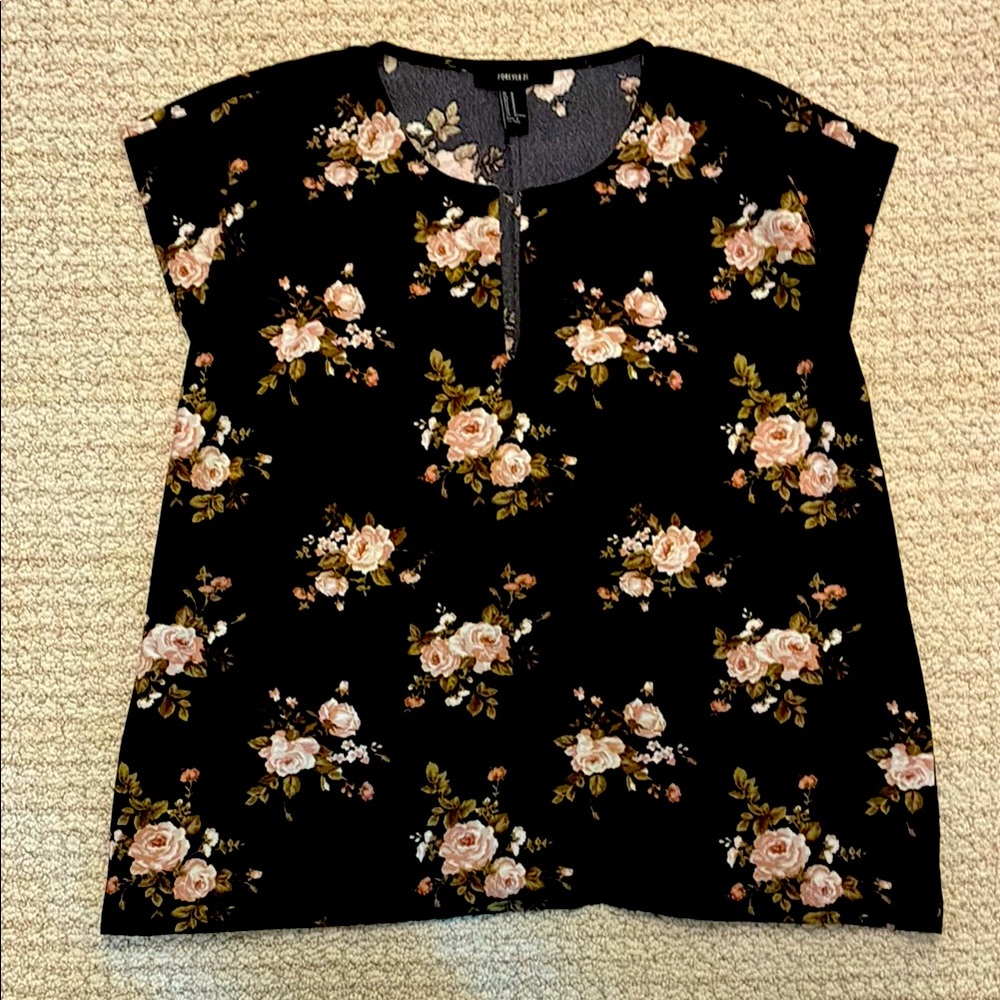 Forever 21 Black Floral Blouse